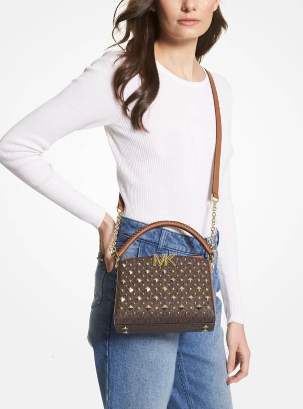 Damske Spojková Taška Michael Kors Karlie Small Studded Logo Čokoláda Žlté - Kabelky Michael Kors Sleva | QSXRM-4792